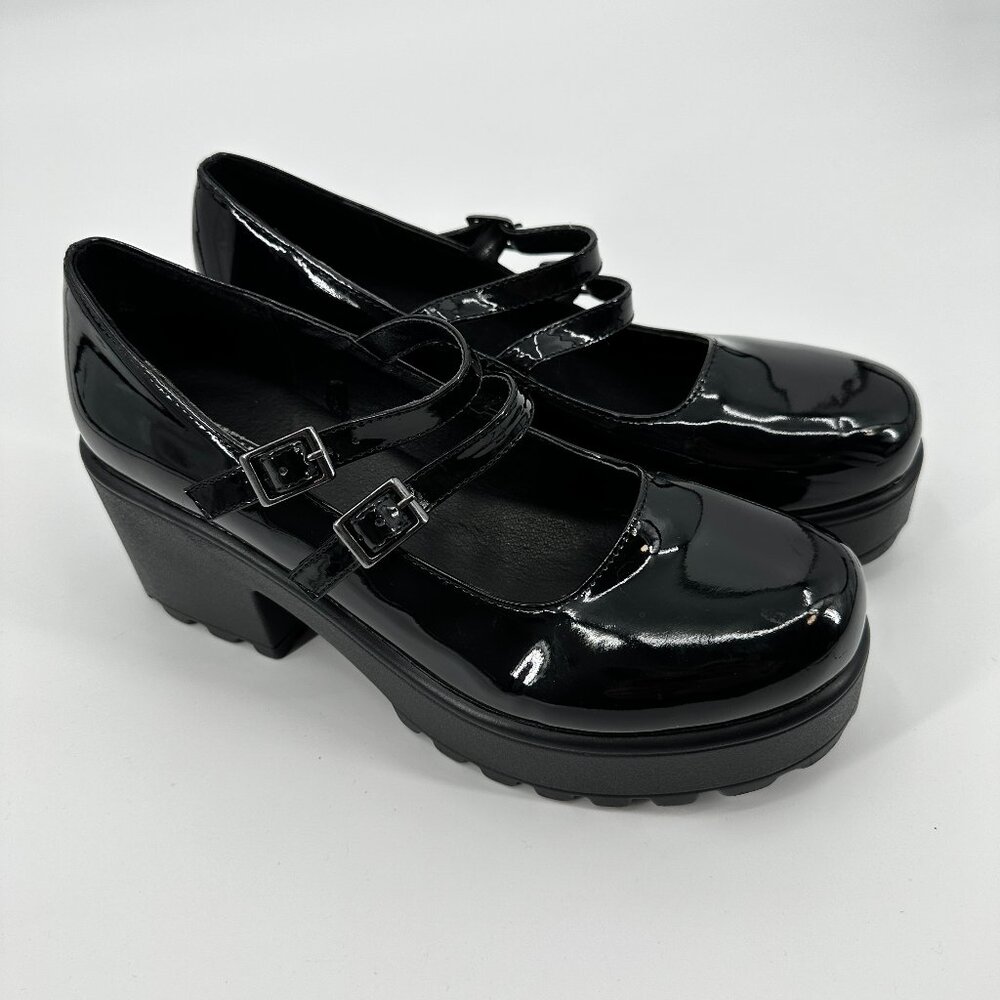 Seychelles Black Mary Jane Double Strap Platform Shoes Women's 9 Shiny Patent
